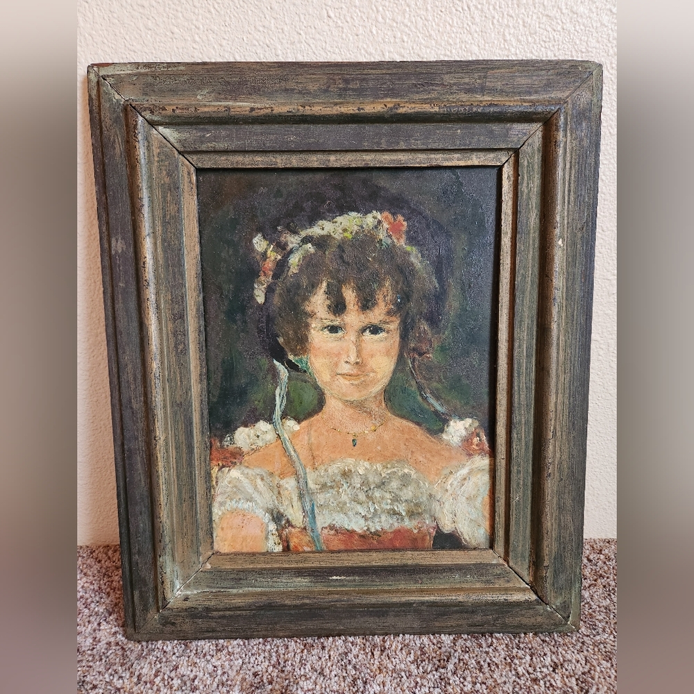 Antique Girl Painting In Frame